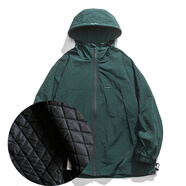 XPAY日本秋冬工裝外套女防風防潑水戶外沖鋒衣夾棉夾克中性風開衫學生 墨綠夾棉版 LL