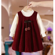 女童加絨連衣裙套裝秋冬2025新款洋氣時(shí)髦寶寶周歲禮服兒童拜年服 安哥拉加絨紅裙套裝 80