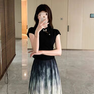 QVNL學(xué)院風(fēng)裙子夏天女裝2024夏季新款學(xué)生連衣裙韓國新中式國風(fēng)蝴蝶扣 上衣+半身裙（套裝） S 建議85-95