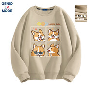 GENIOLAMODE森馬集團(tuán)圓領(lǐng)衛(wèi)衣男士秋冬季休閑簡(jiǎn)約無(wú)帽男生內(nèi)搭衣服 卡其 XL