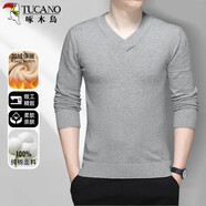 啄木鳥(niǎo)（TUCANO）毛衣針織衫男冬季V領(lǐng)商務(wù)休閑加絨保暖男裝上衣打底衫 淺灰 XL