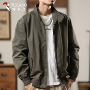 啄木鳥（TUCANO）美式復古工裝夾克男春秋季痞帥立領(lǐng)休閑上衣服男士潮牌飛行員外套 軍綠色 L 適合 115斤-135斤