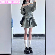 壹號(hào)鳳女美式辣妹今年流行百褶裙子春季一字肩上衣半身百褶裙子 藍(lán)色 高質(zhì)量收藏關(guān)注店鋪優(yōu)先發(fā) XL建議115-130斤