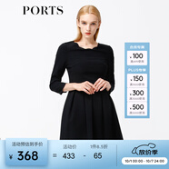 PORTS寶姿 秋季新品女裝露腰假兩件連衣裙a字裙SB9D002KWB008 黑色 M (6)