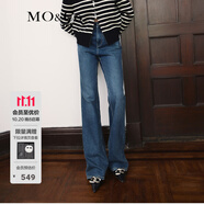 MO&Co.中高腰藍(lán)色復(fù)古微喇牛仔褲女做舊洗水美式牛仔闊腿褲長(zhǎng)褲 牛仔藍(lán)色-第2批 M 27