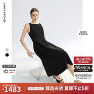 朗姿2025夏季新款優(yōu)雅一字領(lǐng)無(wú)袖連衣裙女高端法式修身收腰裙子 黑色 XL