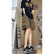 QGF工裝短褲女生夏季新款休閑寬松顯瘦五分褲子速干運(yùn)動(dòng)百搭半截中褲 咖啡色 L