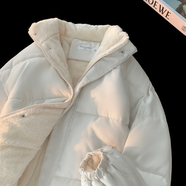 QGF加絨加厚棉衣棉服女冬季新款保暖美式立領(lǐng)外套高級(jí)感寬松百搭棉襖 米白色 M