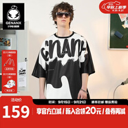 閃電潮牌（GENANX）情侶裝夏裝短袖國潮oversize寬松太空棉t恤男國潮 黑白色 S