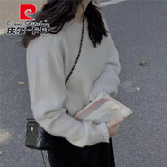 皮爾卡丹（pierre cardin）2025秋冬新款浣熊絨圓領(lǐng)套頭針織衫女寬松顯瘦百搭毛衣打底上衣潮 白色  S 建議80-95斤