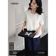 闊色（kuose）白色假兩件碎花蕾絲短袖t恤2025夏日漂亮小上衣新款女裝半袖 白色 M