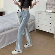 俞兆林牛仔褲女夏裝2025新款設計感小眾直筒褲美式小個(gè)子褲子高街潮ins  淺藍色長(cháng)褲款 S