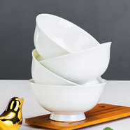 純白吃飯碗家用骨瓷碗釉下彩餐具10個(gè)裝陶瓷碗盤(pán)組合面碗湯碗大號 純白6英寸高腳碗6個(gè)裝