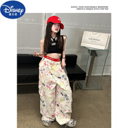 迪士尼女童褲子2025春秋時(shí)尚潮流休閑寬松傘兵工裝褲涂鴉色彩褲闊腿褲潮 杏色   170 【收藏優(yōu)先發(fā)貨】