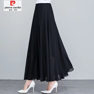 皮爾卡丹（pierre cardin）夏季新款淑女白色碎花雪紡半身裙高腰大碼A字氣質(zhì)長裙大擺裙 黑色【裙長80cm】 M 80-100斤