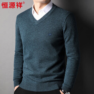 恒源祥100%純羊毛衫男士V領(lǐng)加厚粗針純色百搭毛衣HJ195 中蘭 180/96A 