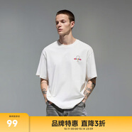 CHINISM CH赤塵幸運之符美式刺繡短袖t恤男夏季涼感速干半袖休閑情侶上衣 米白色 S