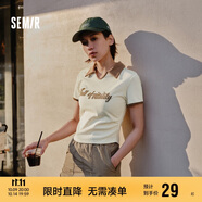 森馬（Semir）POLO衫女短款小心機撞色夏季復古字母緊身套頭衫109324115006