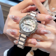 凱度（GAIDU）輕奢小眾手表正品名牌時(shí)尚機械風(fēng)鑲鉆陶瓷大表盤(pán)女士石英表禮物 陶瓷白（送高檔禮盒套裝）