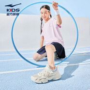 鴻星爾克啟明童鞋男童運動鞋夏季網面透氣女童小孩休閑跑步鞋兒童運動鞋 微晶白/淡粉橘 28