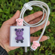 華為nova12活力版nova11/10/9/8/SE 66W充電器殼數(shù)據(jù)線保護套繞繩 紫色星空暴力熊+全包卡通套+銀線