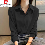 皮爾卡丹（pierre cardin）白色襯衣女款高級感職業(yè)襯衫法式雪紡女長(cháng)袖春秋裝時(shí)尚韓版上衣寬 黑色 L 【105-115斤】