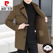 皮爾卡丹（pierre cardin）2024新款冬季高檔毛呢大衣男士雙面呢中長(zhǎng)款羊毛呢子外套男西裝領(lǐng) 805卡其色【羽絨內(nèi)膽】 2XL 【145-160斤】