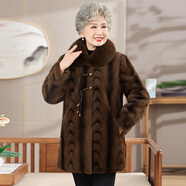 孜顏 中老年女裝冬裝外套媽媽裝老年人大衣加絨保暖70歲奶奶過(guò)年衣服 QH761咖色 加絨 3XL （建議115-130斤）