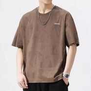 花花公子（PLAYBOY）短袖男夏季冰絲圓領(lǐng)T恤2025新款寬松長(cháng)袖上衣春秋季男生 淺咖色A 【夏季】 薄款 M 【100-120斤】