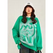 木果果木商場(chǎng)同款木果果木2024新款寬松簡(jiǎn)約印花字母長(cháng)袖衛衣女上衣 雨林綠 S