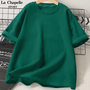 La Chapelle Sport拉夏貝爾純棉短袖t恤女時(shí)尚百搭休閑通勤風(fēng)透氣印花夏季打底衫女 【100%純棉】綠(空白) L /165（推薦115-130斤）