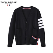 THOM BRIELLE湯姆TB男裝春秋季新款潮牌針織開(kāi)衫v領(lǐng)寬松四條杠毛衣外套學(xué)院 黑色 XL130-145斤
