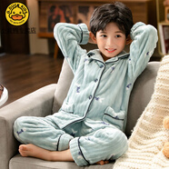G.DUCKKIDS兒童法蘭絨睡衣秋冬款加厚男童女童13歲珊瑚絨大童寶寶家居服男孩 魚(yú)骨紋 120 (身高110-120CM)