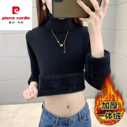 皮爾卡丹一體絨高領(lǐng)加絨加厚毛衣修身秋冬內搭套頭針織衫翻領(lǐng)打底衫女毛衣 加厚黑色 加絨 L