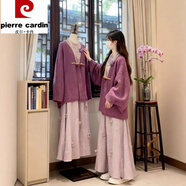 皮爾卡丹（pierre cardin）2025秋季一整套感新中式國風(fēng)盤(pán)扣外套立體花朵連衣裙套子裝女 三件套裝 L 建議101-115斤