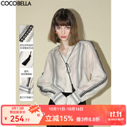 COCOBELLA新中式蕾絲拼接條紋襯衫女通勤立領(lǐng)長袖襯衣SR0015-2 條紋 L