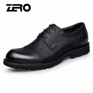 零度尚品zero官方正裝鞋新品寬腳男皮鞋頭層牛皮系帶男鞋經(jīng)典百搭大頭皮鞋 黑色 39