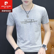 皮爾卡丹（pierre cardin）t恤男士短袖2024新款男裝冰絲上衣服夏裝體恤衫純棉半袖t血圓領 Q640淺灰 XL 125-140斤