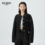 深呼吸DEEP BREATH女裝鉚釘短款牛仔外套A400832 黑灰-外套 M (3碼)