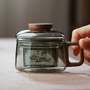 全度高硼硅耐高溫辦公杯茶杯煙灰色杯子簡約帶過濾茶水分離玻璃杯迷你 墩墩杯【加厚一鹿相伴】200ml1只