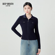 深呼吸DEEP BREATH女裝雙頭拉鏈裝飾袋純羊毛針織開衫女A400975 藏藍(lán) 2XL (6)