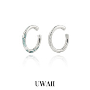 城市波浪（URBANWAVE UW）UWAII尤外【侵蝕海域】素圈耳夾S925純銀開(kāi)口可調節耳飾耳骨夾女 藍色素圈耳夾單祇_通體純銀