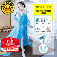 G.DUCKKIDS冰雪奇緣艾莎公主裙秋天愛(ài)莎公主的裙子愛(ài)沙女elsa春秋連衣裙新款 裙子+鞋+六件套+手套 120 111cm-120cm