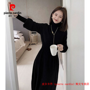 皮爾卡丹（pierre cardin）品牌高檔輕奢配大衣2025秋裝赫本風(fēng)法式毛衣裙內搭打底針織連衣裙 品牌高端新品-黑色 L