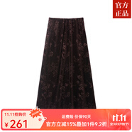 ZXEGI春裝新款好品質(zhì)絲絨半身裙女國(guó)風(fēng)潮流竹韻壓花光澤感半裙 咖啡色 S
