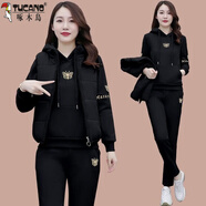 啄木鳥(niǎo)（TUCANO）加絨加厚運動(dòng)服套裝2025秋冬新款時(shí)尚保暖棉質(zhì)衛衣休閑三件套女 黑色【加絨加厚三件套】 3XL 【建議140-155斤】