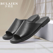 步萊恩（BULAIEN）夏季男士皮涼拖鞋男外穿室內(nèi)舒適頭層牛皮防滑軟底休閑羅馬涼鞋 黑色2 拖鞋 41