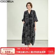 COCOBELLA設計師手繪棉麻風(fēng)連衣裙蕾絲拼接大碼襯衫裙FR3093 黑色 M