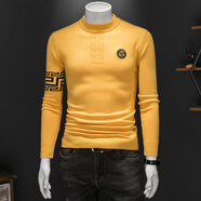 管先生冬季加厚羊毛衫男刺繡半高領(lǐng)針織衫冬天保暖中領(lǐng)毛衣歐美大牌線(xiàn)衣 L24530黃色 3XL