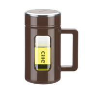 希樂（cille）耐熱防燙玻璃杯男女士家用辦公杯子帶茶隔塑玻水杯450ml咖啡色
